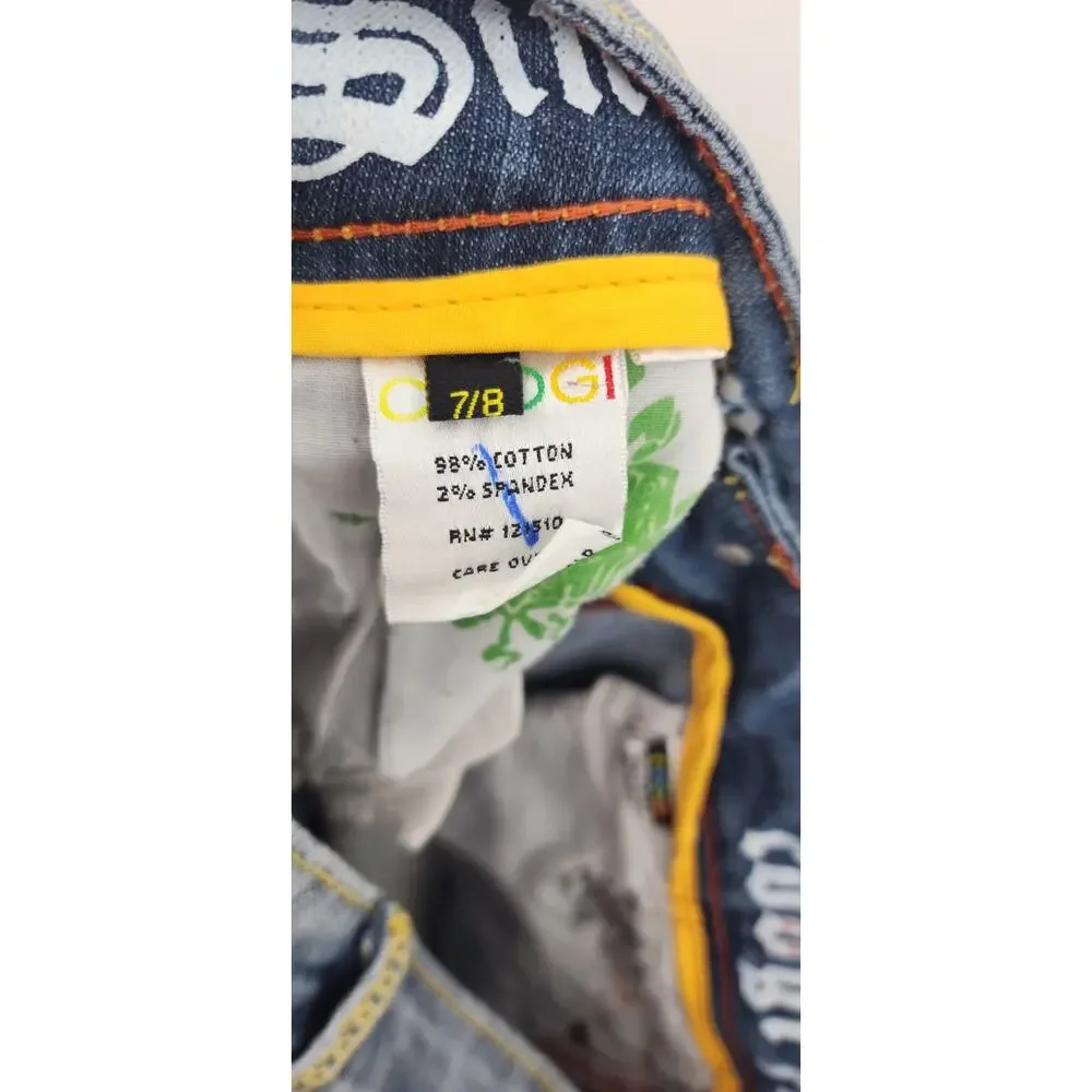 Kids Boys Wide Leg Coogi Gold Loop Chain Jeans‎ Embroidered Size 7/8